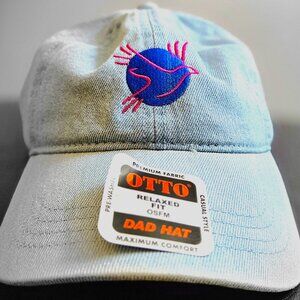 Otto 6 Panel Light Denim Blue Colorway Soft Crown Dad Hat Pigeon Logo